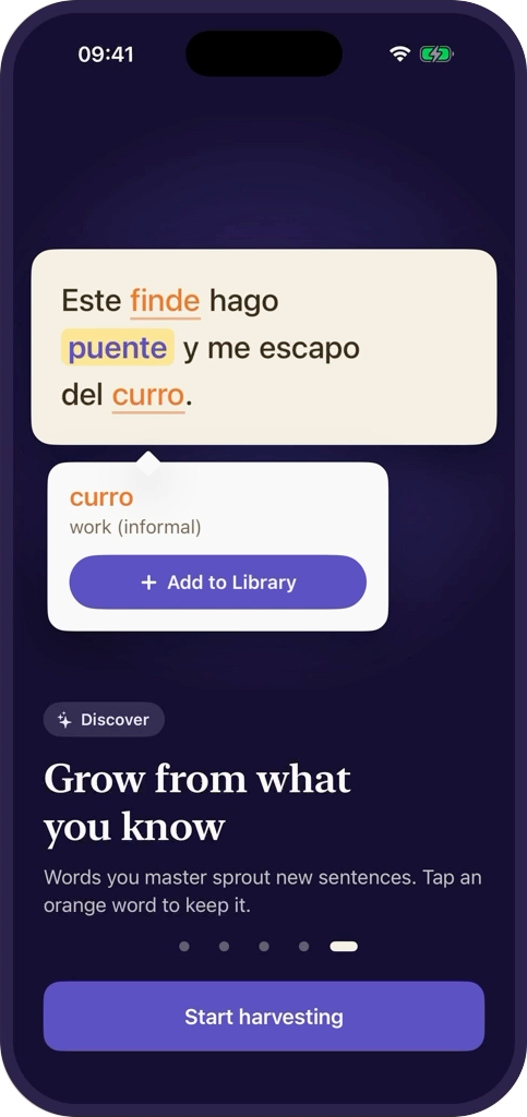 Discover suggesting a new sentence around a known word