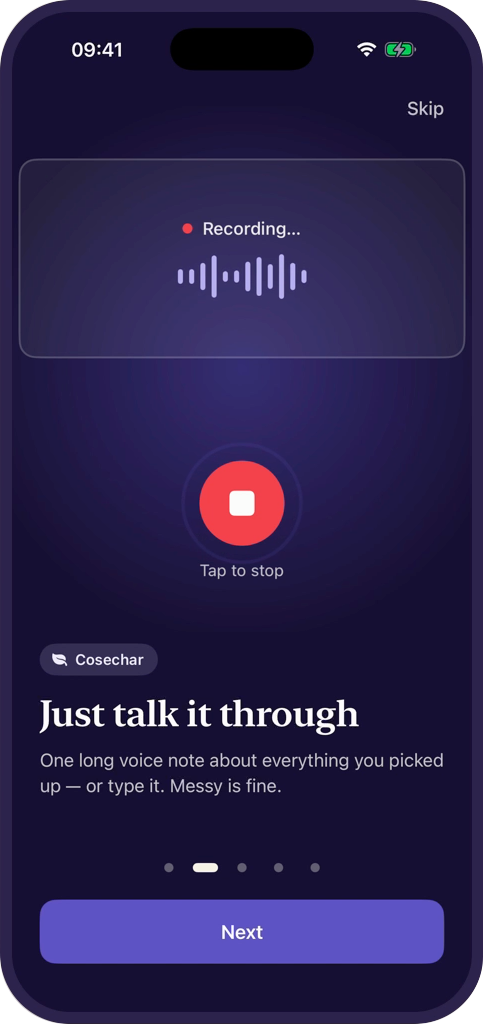 Cosecha recording a voice note